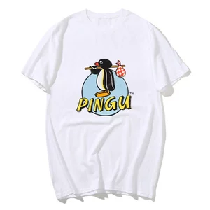 Pingu Cổ Điển Logo Áo Thun Nam Nữ, Áo Thun Bông Tai Kẹp Thoải Mái Xu Hướng Y2K