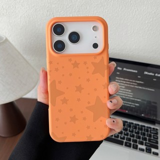Ốp điện thoại hình ngôi sao silicon lỏng màu cam phù hợp cho iPhone 11 12 13 14 15 16 17 Pro Max Vỏ silicon mờ chống rơi