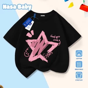 Áo thun in hình ngôi sao NASA, tay ngắn, chất liệu cotton 100%, dành cho trẻ em trai/gái.
