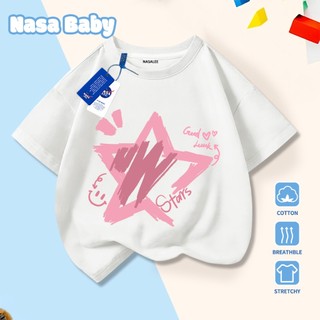 Áo thun in hình ngôi sao NASA, tay ngắn, chất liệu cotton 100%, dành cho trẻ em trai/gái.