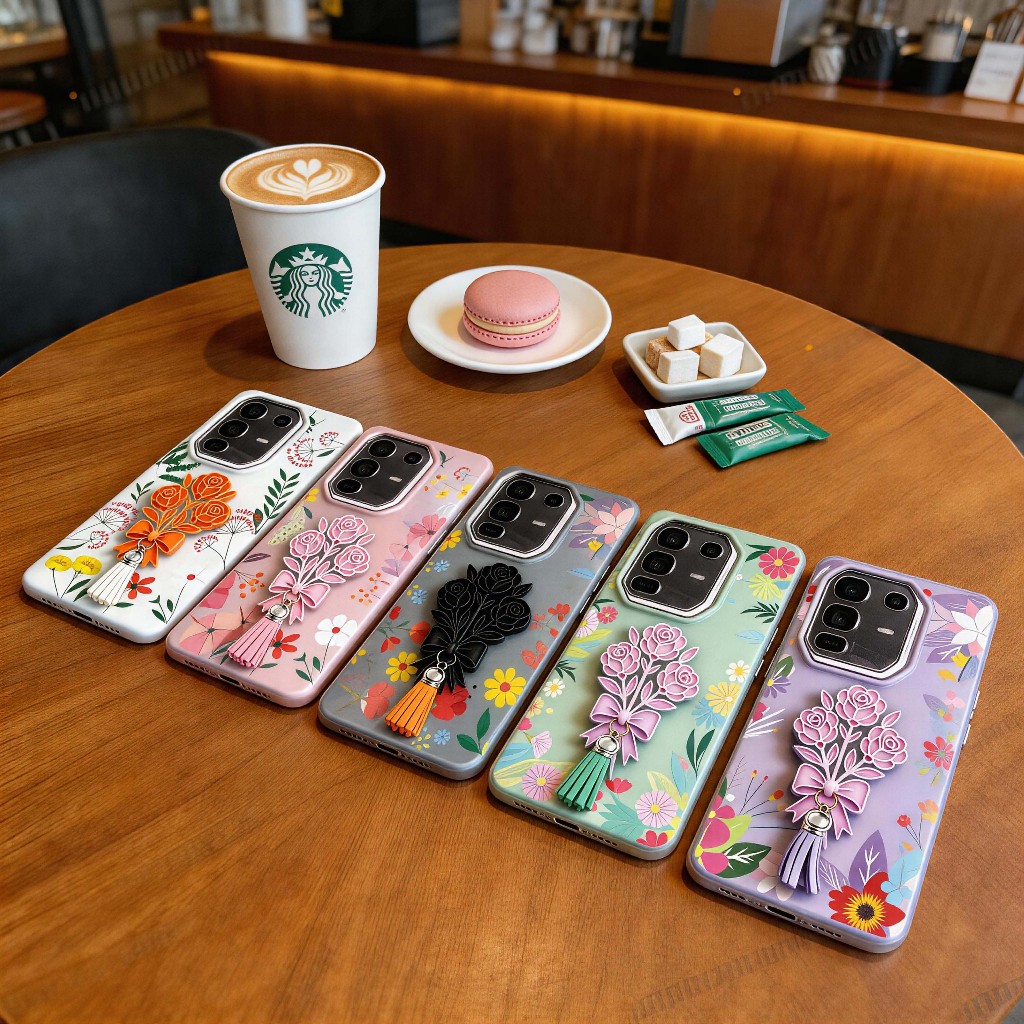 Mặt dây chuyền tua rua hoa hồng in hình kẹo Jelly 2 trong 1 Vỏ điện thoại cho Infinix Note 50 50S 50X 60 Pro Plus 4G 5G Vỏ bảo vệ phong cách