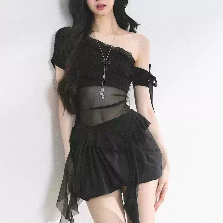 Áo thun nữ lưới trong suốt thiết kế mới, tay ngắn, thời trang