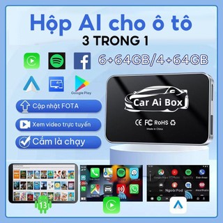 6 + 64GB Không Dây Carplay Ai Box Carplay Adapter Xe Ai Box Android 13 Apple Carplay Dongle Video Android tự động