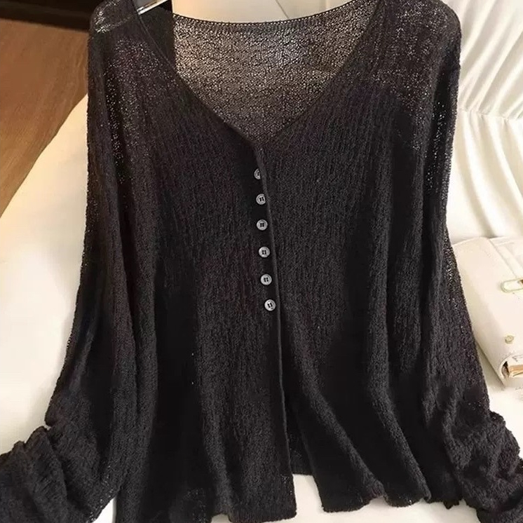 <![CDATA[Cardigan nữ phong cách Hàn Quốc cổ chữ V, vải lanh dệt kim thoáng khí]]>