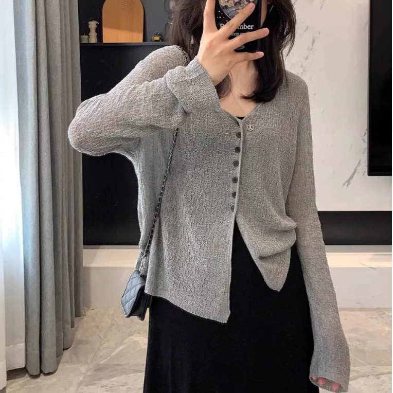 <![CDATA[Cardigan nữ phong cách Hàn Quốc cổ chữ V, vải lanh dệt kim thoáng khí]]>