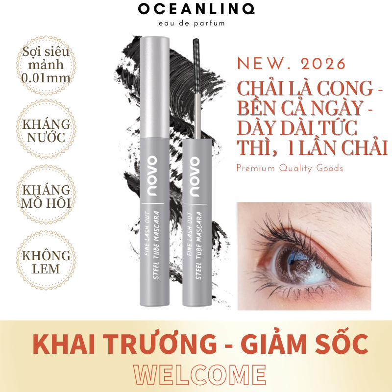 【SIÊU BỀN & CHỐNG NƯỚC】Mascara Ống Nhỏ NOVO - 1 Lần Chải, Mi Cong Vút, Dài Dày Rõ Rệt, Cả Ngày Không Sợ Lem