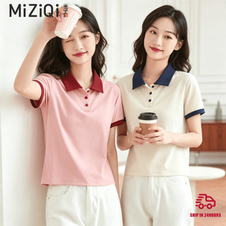 【Nên mua】áo kiểu nữ polo tay ngắn hai màu, cổ polo dáng ôm nhẹ, chất cotton mềm thoáng mát