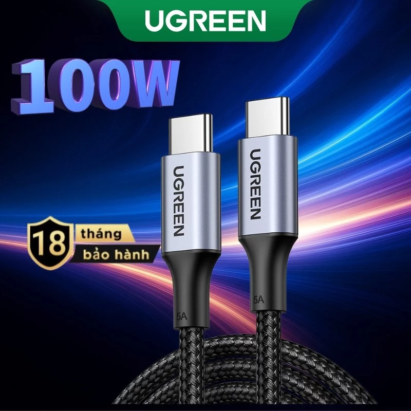 Ugreen Sạc Nhanh 100W 20V 5A Nylon Bradied USB C Sang USB Cáp Dành Cho iPhone 15 Pro Max/iPhone 16 Pro Max/iPhone 17 Pro Max/iPhone 18 Pro Max, MacBook Pro, iPad Pro, Dell XPS, Sam