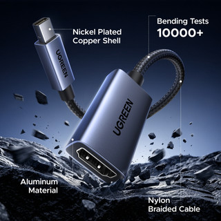 Cáp Mini DP sang HDMI 0.2m 4K @ 30Hz, Cáp chuyển đổi bện Nylon cho máy tính xách tay Màn hình PC Máy chiếu HDTV