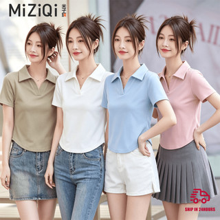 【Nên mua】áo kiểu nữ polo tay ngắn trơn dáng ngắn, cổ V chất cotton mềm, áo thun nữ nhiều màu