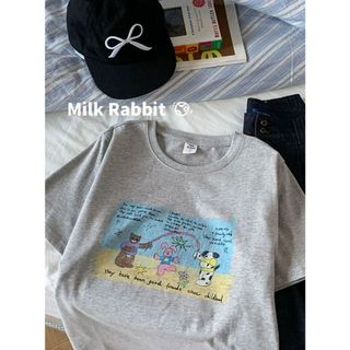 Áo thun nữ tay ngắn cổ tròn in hình hoạt hình 100% cotton