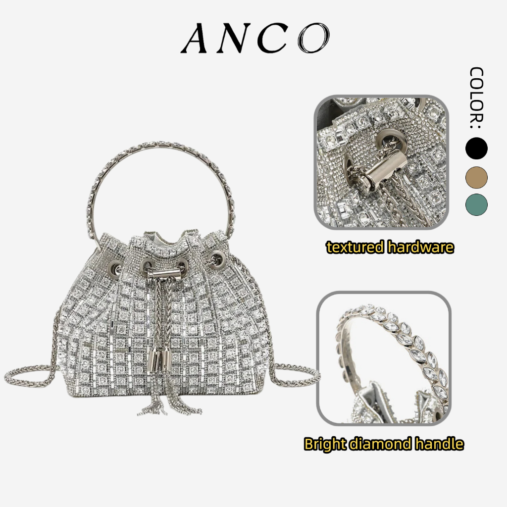ANCO  Túi xách nữ Túi đựng đầy đủ kim cương Tassel Bữa tối 2026 Mới sang trọng xô xách tay chuỗi đơn giản cho phụ nữ thời trang