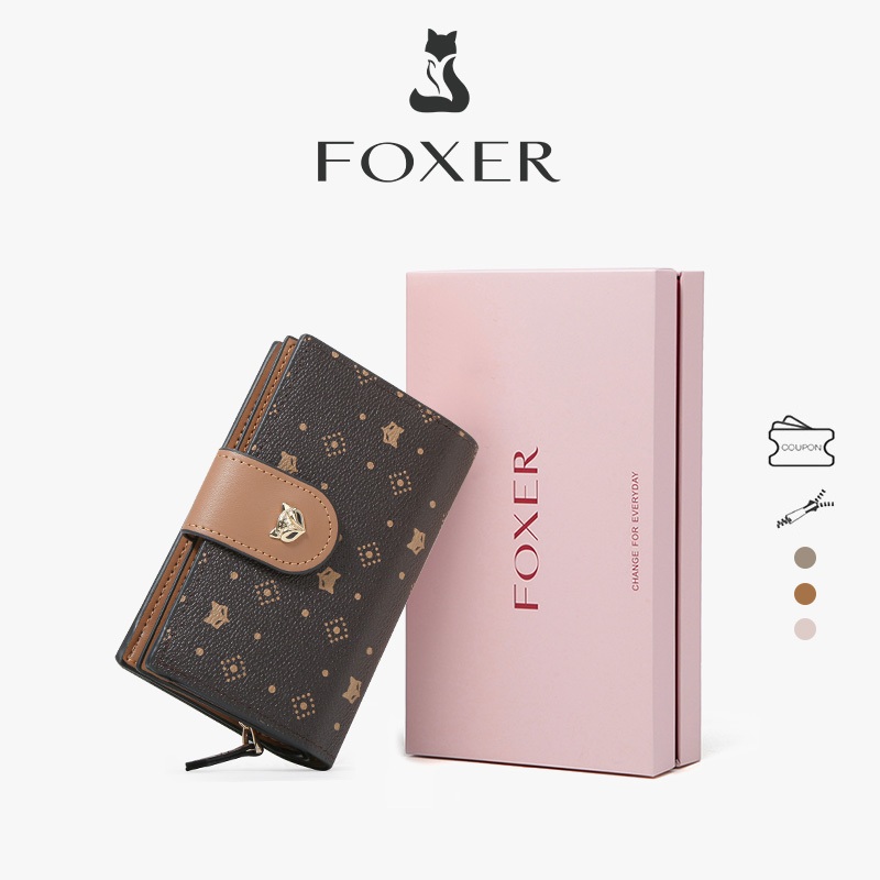 FOXER Ví nữ ngắn gọn Có khóa kéo  Thích hợp đựng thẻ và tiền xu  Một món đồ thời trang mùa hè