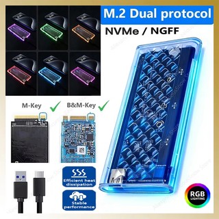 M.2 NVME / NGFF SATA 10Gbps Giao thức kép Vỏ SSD Vỏ ổ cứng nhẹ RGB USB3.2 Type-C với màn hình thông minh Bộ chuyển đổi SSD