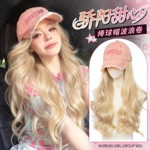Mũ bóng chày có tóc giả sóng xoăn lớn, phong cách Hàn Quốc, không thể tháo rời - phù hợp mọi thời tiết