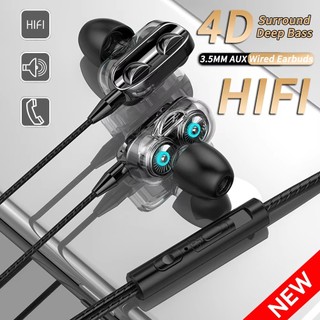 Tai nghe có dây 3,5 mm Khử tiếng ồn Tai nghe thể thao trong tai Trình điều khiển kép Tai nghe chơi game âm thanh nổi Bass Tai nghe nhạc HiFi có Mic