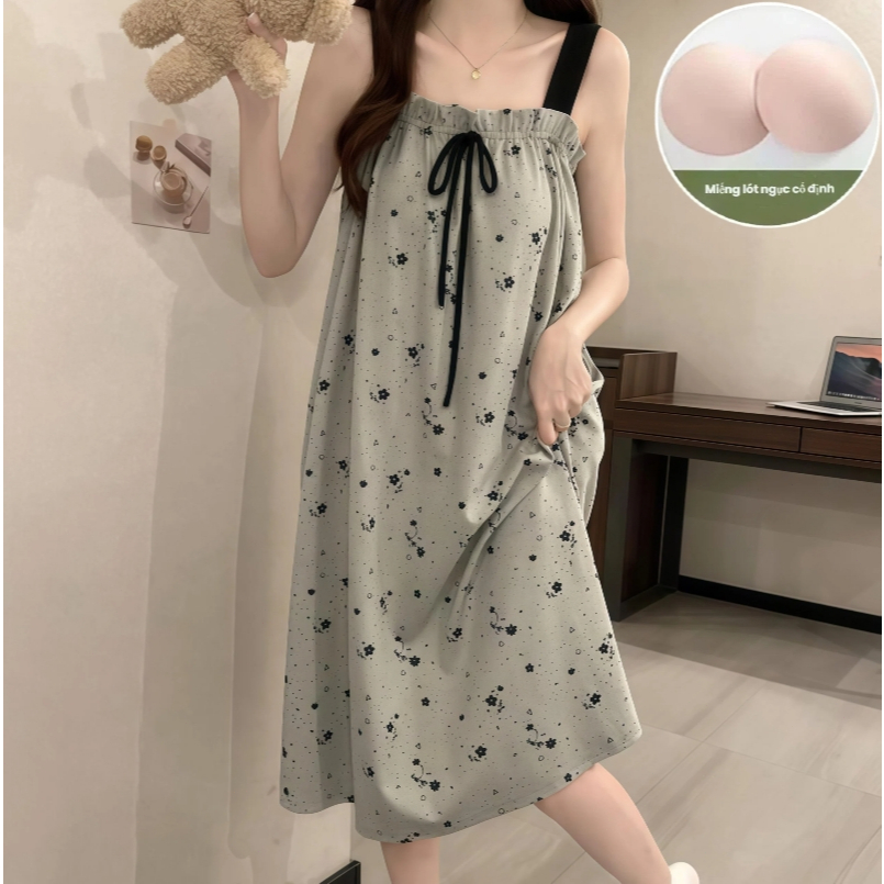 Đầm ngủ hai dây cotton mây cao cấp – Có đệm ngực, vải mềm mịn thoáng khí – Form dài thoải mái, mặc nhà hay đi chơi đều thanh lịch – Mẫu mới 2026