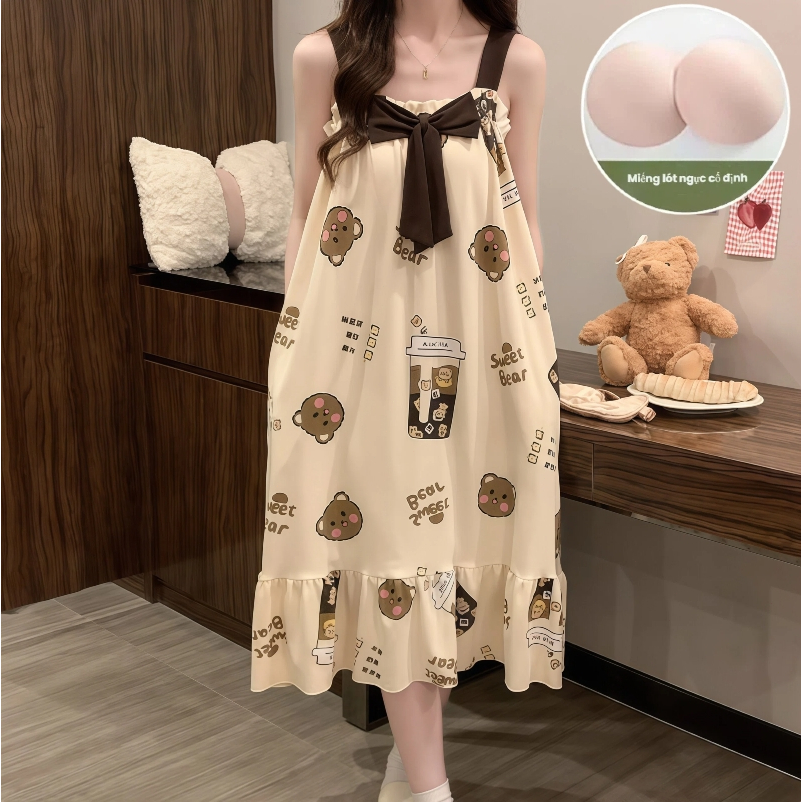 Đầm ngủ hai dây cotton mây cao cấp – Có đệm ngực, vải mềm mịn thoáng khí – Form dài thoải mái, mặc nhà hay đi chơi đều thanh lịch – Mẫu mới 2026