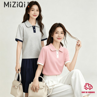 【Nên mua】áo kiểu nữ polo tay ngắn hồng trắng, cổ polo viền trắng, dáng ôm chất thun mềm
