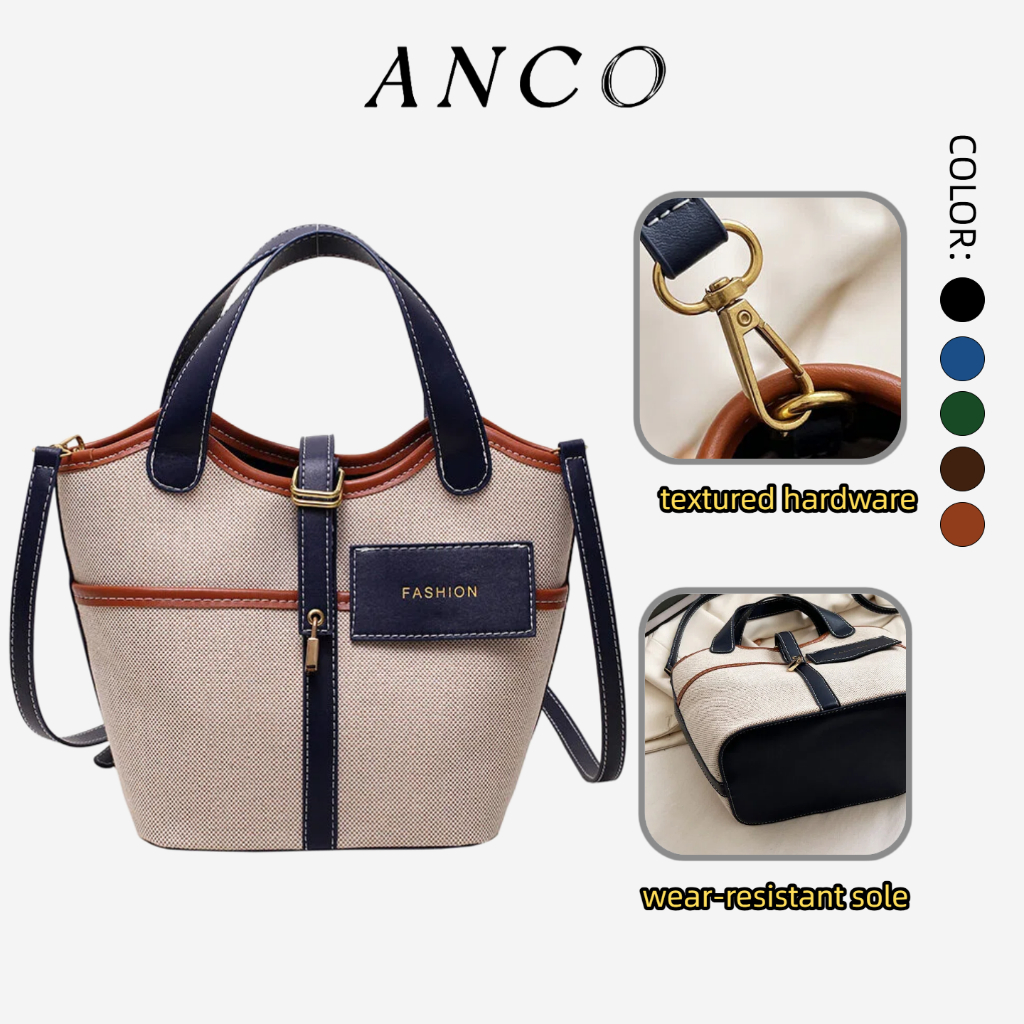 ANCO 2026 Túi xách nữ Một vai Canvas Bucket Bag để làm việc