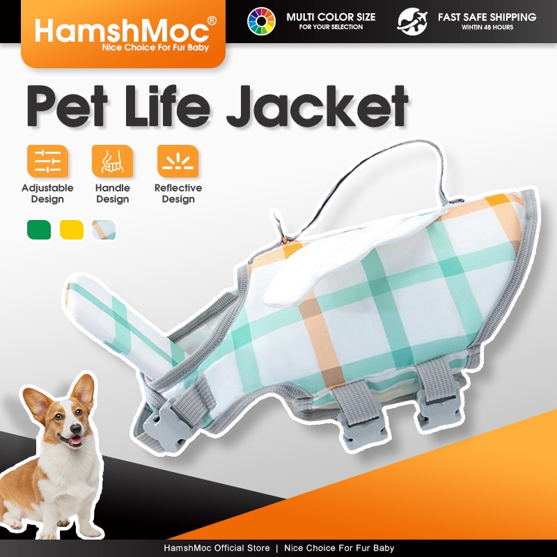 HamshMoc Áo phao cứu sinh cho chó nổi cao Áo phao phản quang có tay cầm cứu hộ Phao cổ có thể tháo rời An toàn tuyển nổi Ripstop cứu sinh cho chó