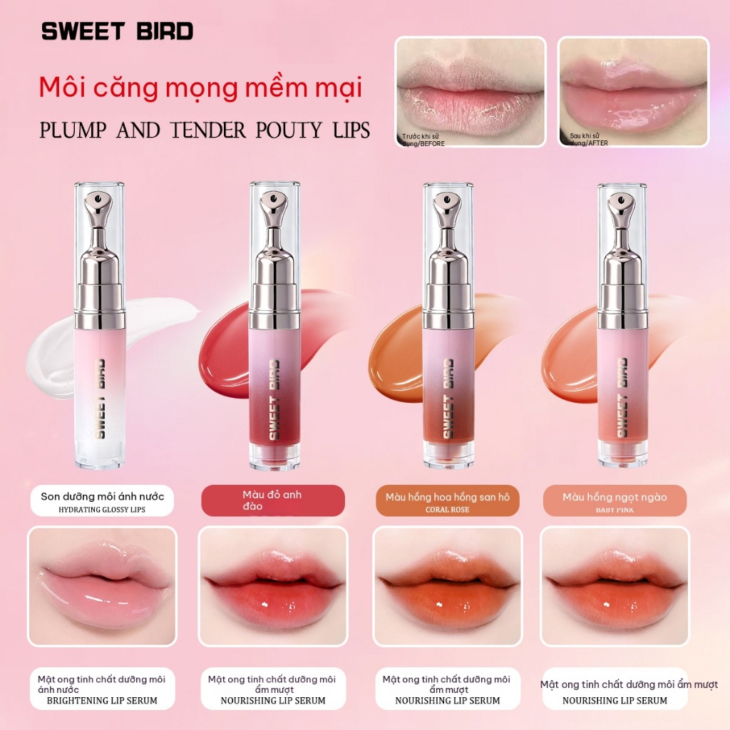 Sweet Bird - Tinh Chất Dưỡng Môi Son Bóng Gương Không Dính Ly, Làm Mờ Nếp Nhăn, Dưỡng Ẩm Cấp Ẩm