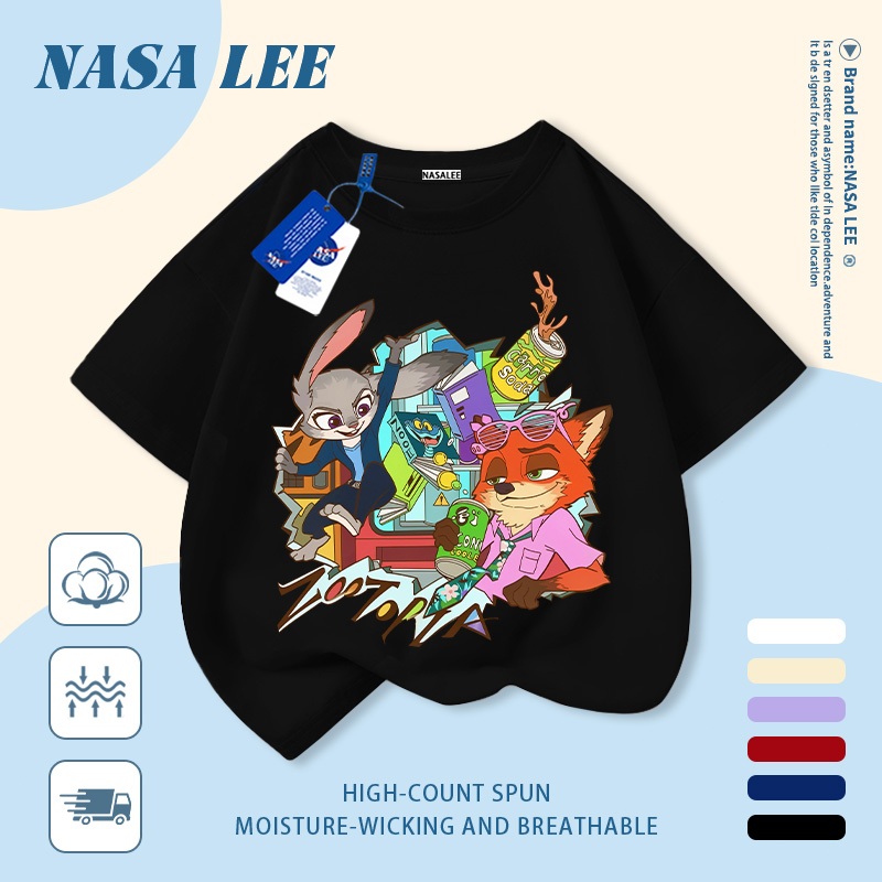 🦊 Giao hàng trong ngày 🐰 Áo thun trẻ em chất liệu cotton trắng, in hình khu vui chơi cáo và thỏ hoạt hình vui nhộn, thoáng khí cho mùa hè, tay ngắn phù hợp cho bé 3-16 tuổi cả trai và gái.