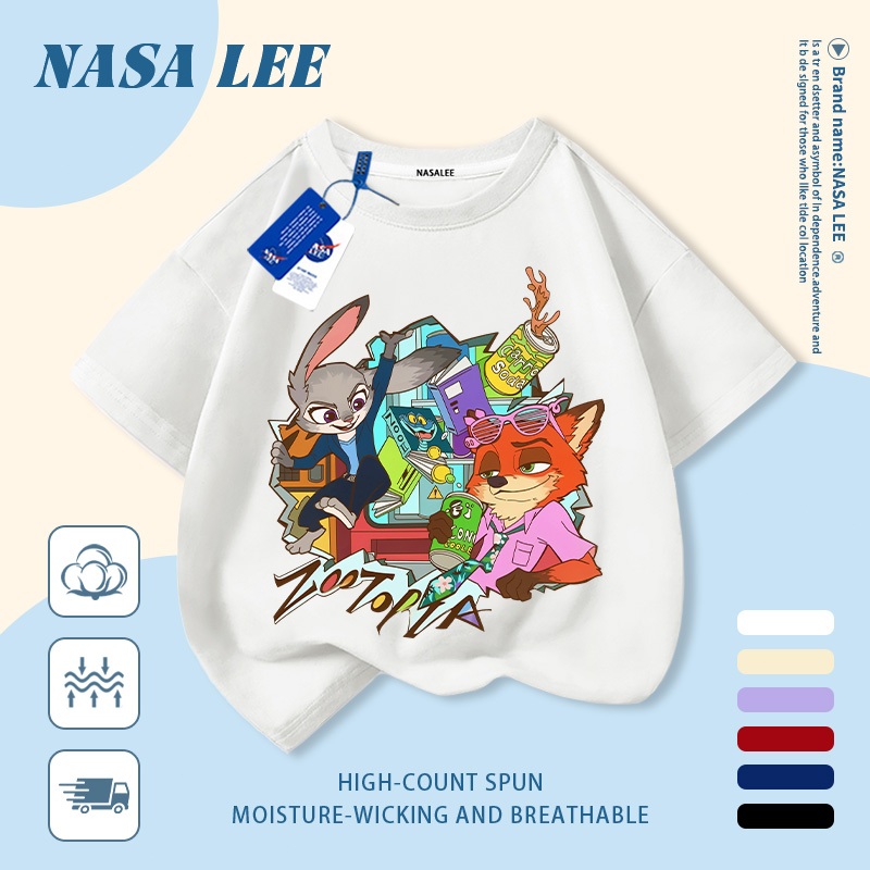 🦊 Giao hàng trong ngày 🐰 Áo thun trẻ em chất liệu cotton trắng, in hình khu vui chơi cáo và thỏ hoạt hình vui nhộn, thoáng khí cho mùa hè, tay ngắn phù hợp cho bé 3-16 tuổi cả trai và gái.