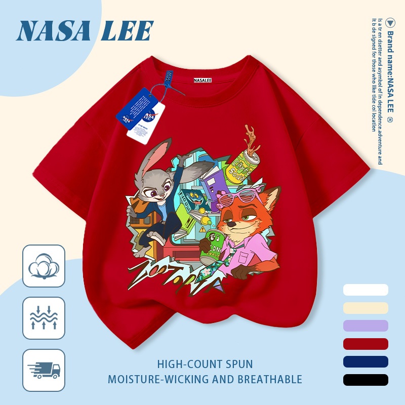 🦊 Giao hàng trong ngày 🐰 Áo thun trẻ em chất liệu cotton trắng, in hình khu vui chơi cáo và thỏ hoạt hình vui nhộn, thoáng khí cho mùa hè, tay ngắn phù hợp cho bé 3-16 tuổi cả trai và gái.