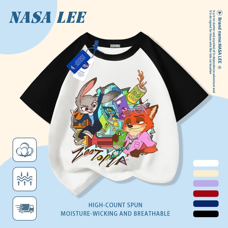 🦊 Giao hàng trong ngày 🐰 Áo thun trẻ em chất liệu cotton trắng, in hình khu vui chơi cáo và thỏ hoạt hình vui nhộn, thoáng khí cho mùa hè, tay ngắn phù hợp cho bé 3-16 tuổi cả trai và gái.