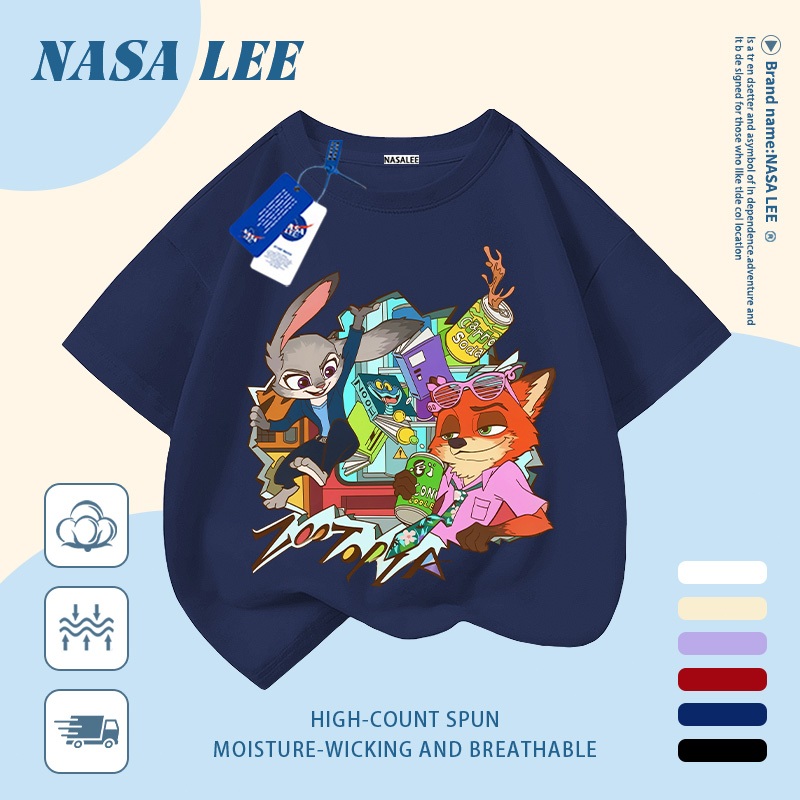 🦊 Giao hàng trong ngày 🐰 Áo thun trẻ em chất liệu cotton trắng, in hình khu vui chơi cáo và thỏ hoạt hình vui nhộn, thoáng khí cho mùa hè, tay ngắn phù hợp cho bé 3-16 tuổi cả trai và gái.