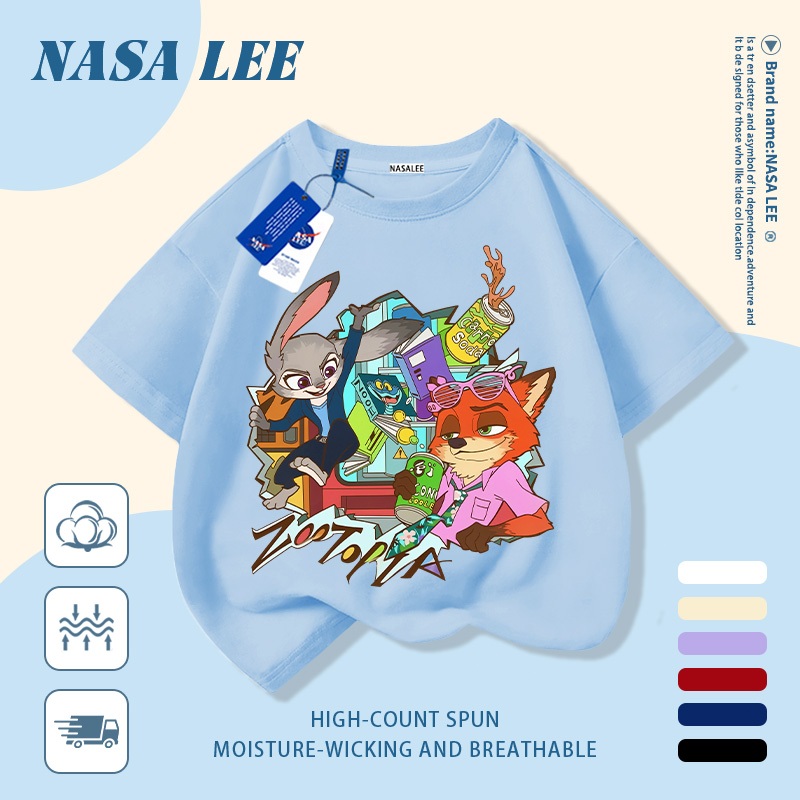 🦊 Giao hàng trong ngày 🐰 Áo thun trẻ em chất liệu cotton trắng, in hình khu vui chơi cáo và thỏ hoạt hình vui nhộn, thoáng khí cho mùa hè, tay ngắn phù hợp cho bé 3-16 tuổi cả trai và gái.