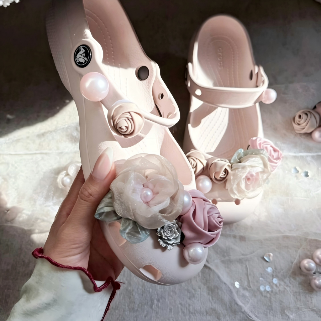 Bé Gái Tắc Sandal Giày DIY Quyến Rũ Công Chúa Hồng Hoa Nút Lỗ Giày Trang Trí Bộ Phụ Kiện Quà Tặng