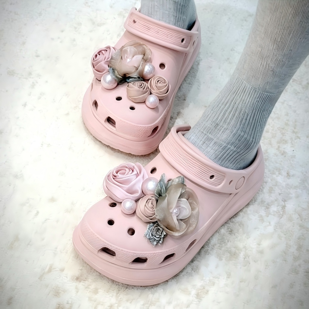 Bé Gái Tắc Sandal Giày DIY Quyến Rũ Công Chúa Hồng Hoa Nút Lỗ Giày Trang Trí Bộ Phụ Kiện Quà Tặng