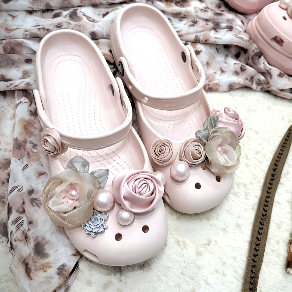 Bé Gái Tắc Sandal Giày DIY Quyến Rũ Công Chúa Hồng Hoa Nút Lỗ Giày Trang Trí Bộ Phụ Kiện Quà Tặng