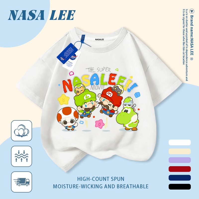 🔧 Giao hàng trong ngày 🔧 Áo thun trẻ em NASA cotton trắng thoáng khí in hình thợ sửa ống nước hoạt hình thời trang, tay ngắn thoải mái cho bé 3-16 tuổi cả trai và gái.