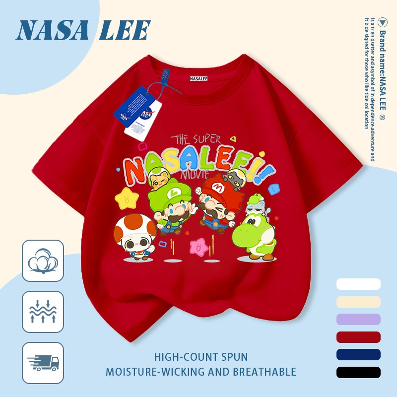 🔧 Giao hàng trong ngày 🔧 Áo thun trẻ em NASA cotton trắng thoáng khí in hình thợ sửa ống nước hoạt hình thời trang, tay ngắn thoải mái cho bé 3-16 tuổi cả trai và gái.