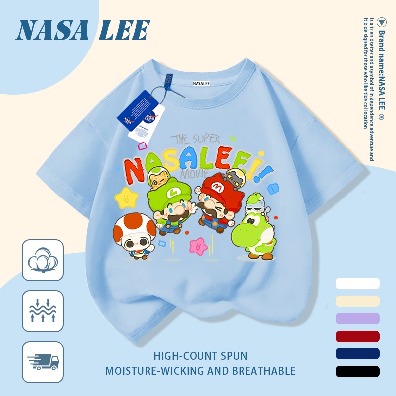 🔧 Giao hàng trong ngày 🔧 Áo thun trẻ em NASA cotton trắng thoáng khí in hình thợ sửa ống nước hoạt hình thời trang, tay ngắn thoải mái cho bé 3-16 tuổi cả trai và gái.