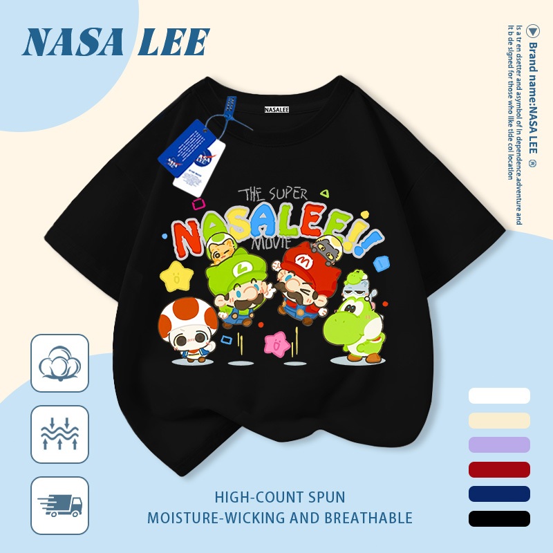 🔧 Giao hàng trong ngày 🔧 Áo thun trẻ em NASA cotton trắng thoáng khí in hình thợ sửa ống nước hoạt hình thời trang, tay ngắn thoải mái cho bé 3-16 tuổi cả trai và gái.
