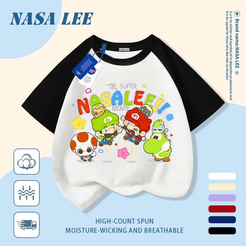 🔧 Giao hàng trong ngày 🔧 Áo thun trẻ em NASA cotton trắng thoáng khí in hình thợ sửa ống nước hoạt hình thời trang, tay ngắn thoải mái cho bé 3-16 tuổi cả trai và gái.