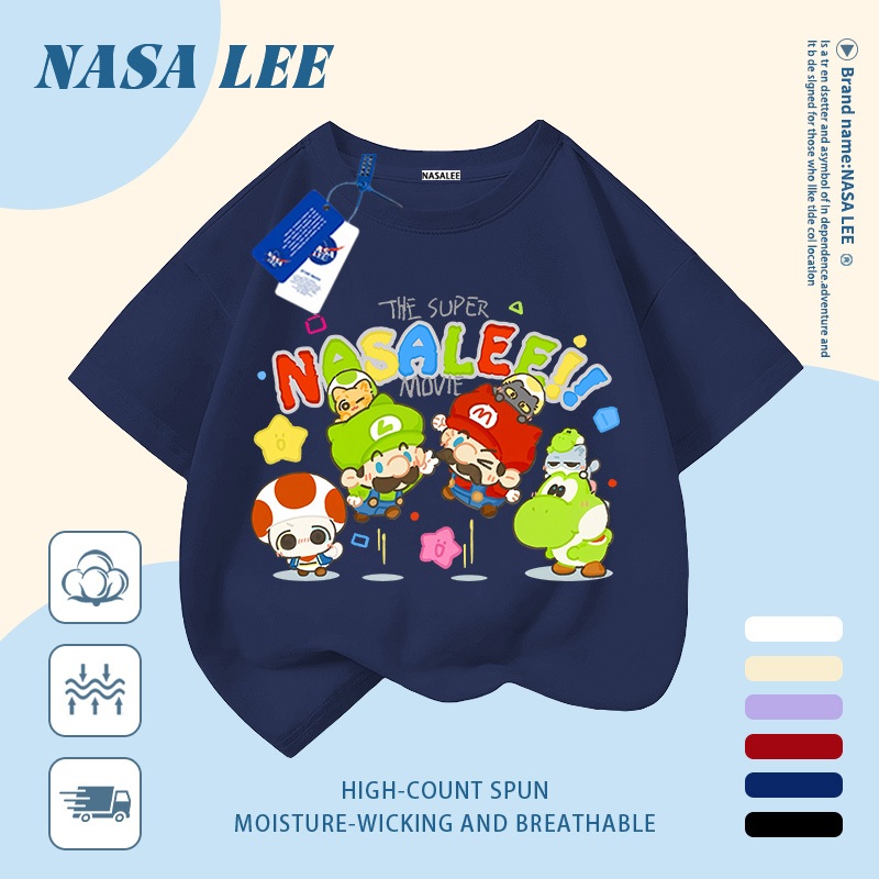 🔧 Giao hàng trong ngày 🔧 Áo thun trẻ em NASA cotton trắng thoáng khí in hình thợ sửa ống nước hoạt hình thời trang, tay ngắn thoải mái cho bé 3-16 tuổi cả trai và gái.