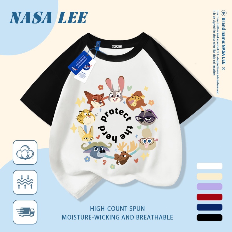 🦁 Giao hàng trong ngày 🦒 Áo thun trẻ em NASA cotton trắng thoáng khí in hình động vật thời trang, tay ngắn thoải mái cho bé 3-16 tuổi cả trai và gái.