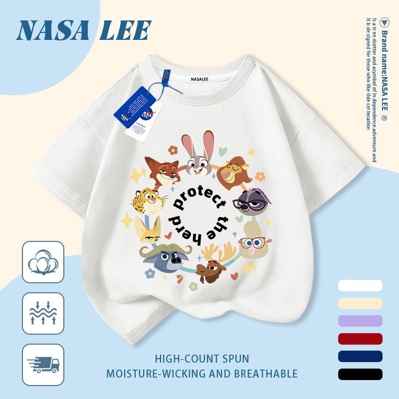 🦁 Giao hàng trong ngày 🦒 Áo thun trẻ em NASA cotton trắng thoáng khí in hình động vật thời trang, tay ngắn thoải mái cho bé 3-16 tuổi cả trai và gái.