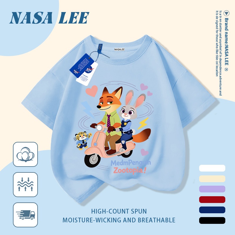 Giao hàng trong ngày  Áo thun trẻ em NASA cotton trắng thoáng khí in hình động vật thời trang, tay ngắn thoải mái cho bé 3-16 tuổi cả trai và gái.