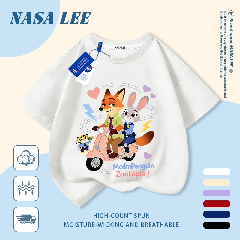 Giao hàng trong ngày  Áo thun trẻ em NASA cotton trắng thoáng khí in hình động vật thời trang, tay ngắn thoải mái cho bé 3-16 tuổi cả trai và gái.