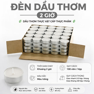 Nến Tealight hộp 100 viên, bơ 1–3 giờ, không khói không mùi, cầu nguyện, nhà hàng, giữ nhiệt