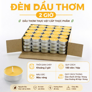 Nến Tealight hộp 100 viên, bơ 1–3 giờ, không khói không mùi, cầu nguyện, nhà hàng, giữ nhiệt