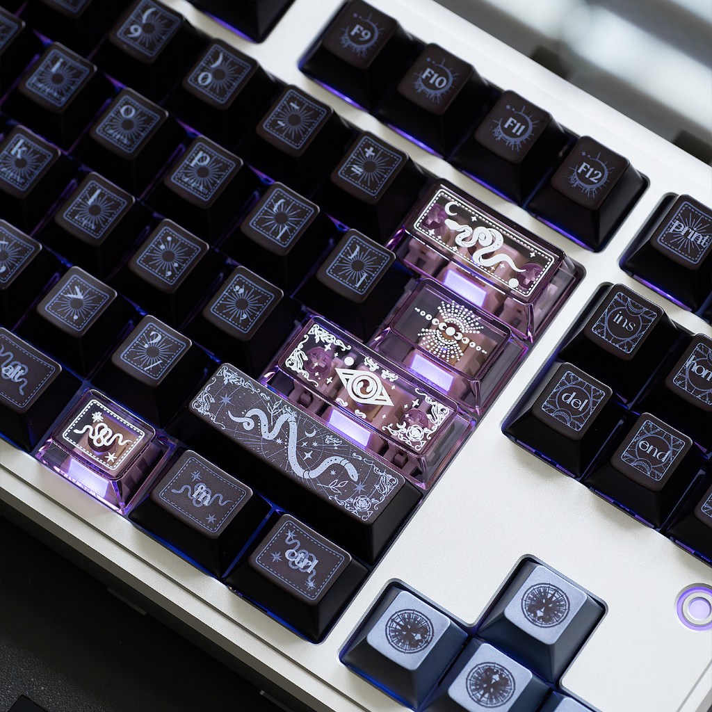 Taptempo Snake Keycaps PBT + PC Sơn kim loại Đen Tím Keycaps Bộ cho bàn ...