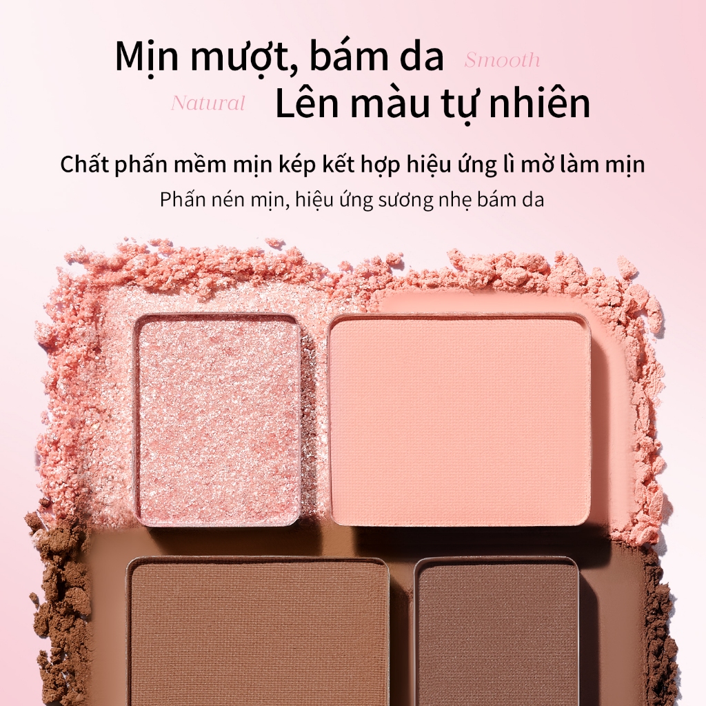 Bảng Makeup Mooekiss 4 Màu, Má Hồng & Highlight, Lì & Nhũ, Dễ Tán, Dùng Hàng NgàyKhông LemLâu TrôiHàng NgàyNgười Mới Bắt Đầu