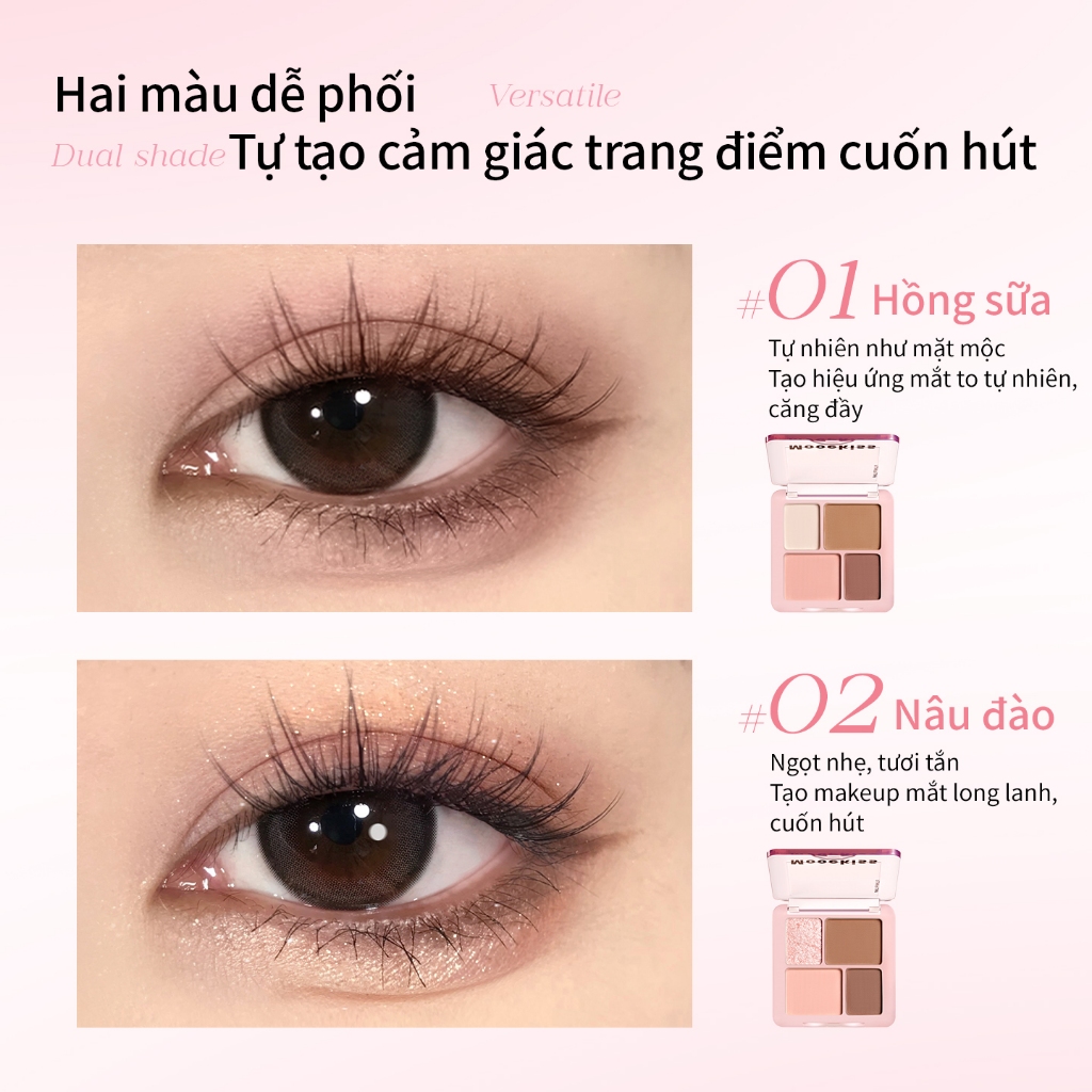Bảng Makeup Mooekiss 4 Màu, Má Hồng & Highlight, Lì & Nhũ, Dễ Tán, Dùng Hàng NgàyKhông LemLâu TrôiHàng NgàyNgười Mới Bắt Đầu